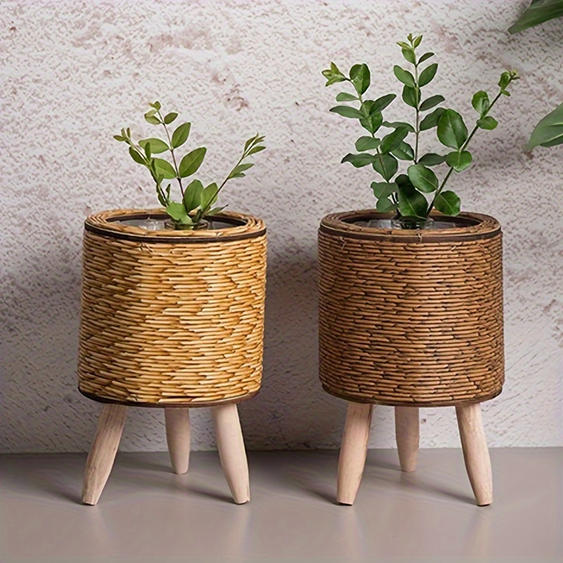 Self Watering Planter - Charming Rustic Rattan Planter With Wooden