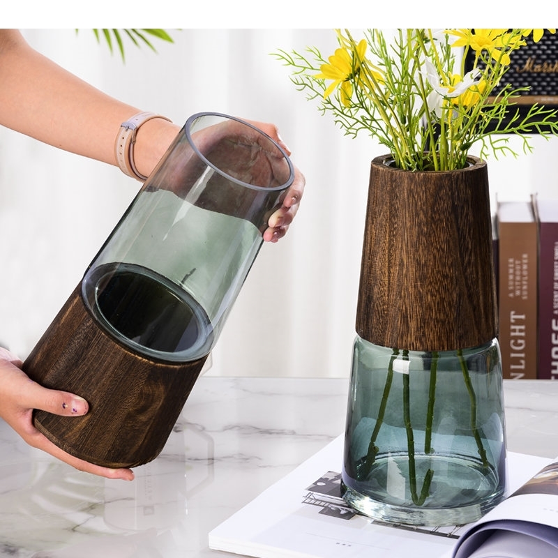 Hydroponic Tower - Tower Shape Glass Vase Wood Base